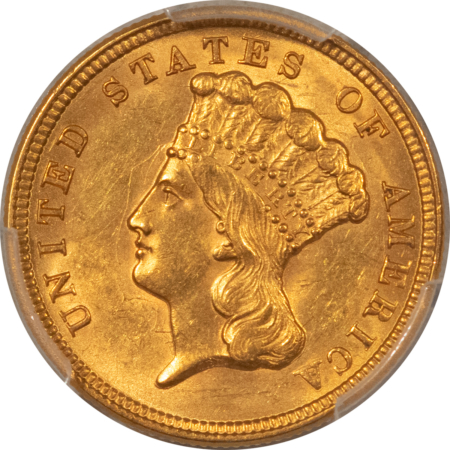 $3 1854 $3 GOLD PRINCESS – PCGS MS-62, ATTRACTIVE FIRST-YEAR EXAMPLE