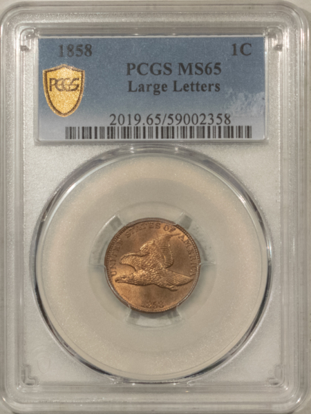Flying Eagle 1858 FLYING EAGLE CENT, LARGE LETTERS – PCGS MS-65, VERY PREMIUM QUALITY GEM!