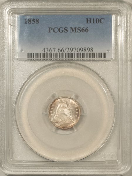 Liberty Seated Half Dimes 1858 LIBERTY SEATED HALF DIME – PCGS MS-66, BLAZING LUSTER, FRESH & ATTRACTIVE!