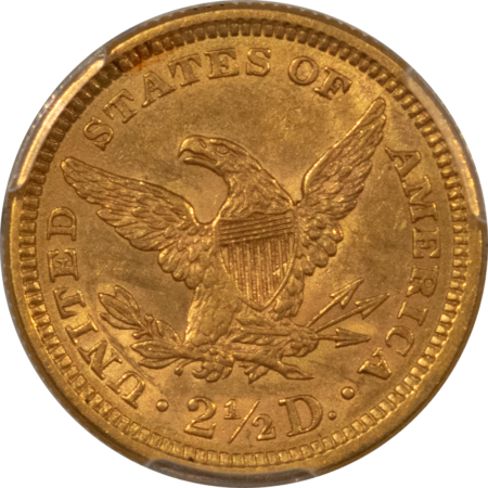 $2.50 1861 $2.50 LIBERTY GOLD QUARTER EAGLE, NEW REVERSE – PCGS AU-58