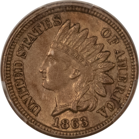 Indian 1863 INDIAN CENT – PCGS AU-58, NICE ORIGINAL