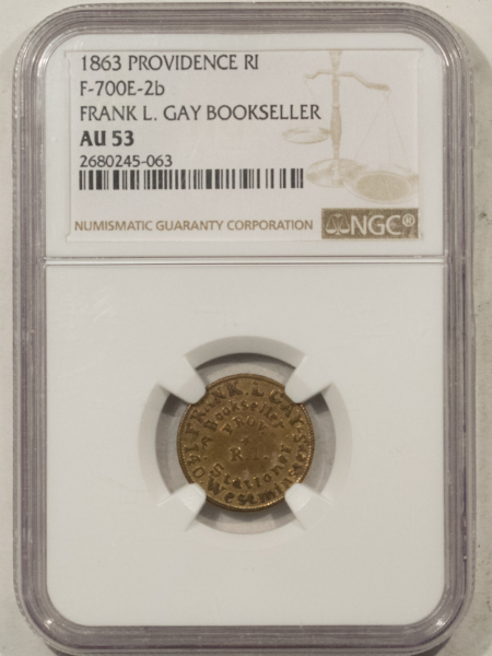 Civil War & Hard Times 1863 CIVIL WAR STORE CARD PROVIDENCE RI F-700E-2b FRANK GAY BOOKSELLER NGC AU-53