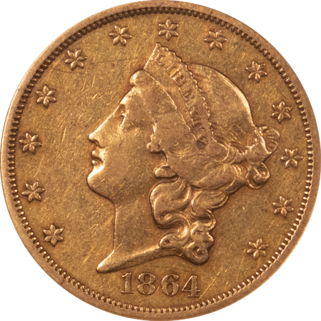 $20 1864 TY 1 NO MOTTO $20 LIBERTY GOLD DOUBLE EAGLE – NGC XF-40 RARE CIVIL WAR DATE