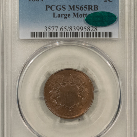 CAC Approved Coins 1864 TWO CENT PIECE, LARGE MOTTO – PCGS MS-65 RB, FRESH, PQ GEM & CAC APPROVED!