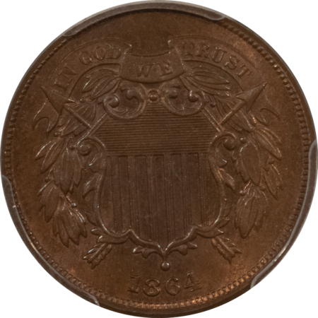 CAC Approved Coins 1864 TWO CENT PIECE, LARGE MOTTO – PCGS MS-65 RB, FRESH, PQ GEM & CAC APPROVED!