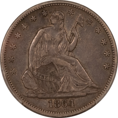 Half Dollars 1864 SEATED LIBERTY HALF DOLLAR – PCGS XF-45, SCARCE CIVIL WAR DATE!