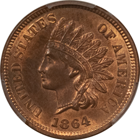 Indian 1864-L INDIAN CENT, RPD FS-2306, S-10 – PCGS MS-62 RB, TOUGH VARIETY!