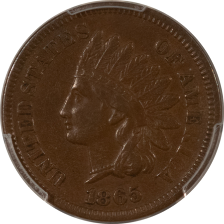 Indian 1865 INDIAN CENT, PLAIN 5, PCGS XF-45!