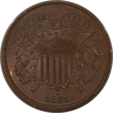 CAC Approved Coins 1865 TWO CENT PIECE – PCGS MS-65 BN, RATTLER! PREMIUM QUALITY & CAC APPROVED!