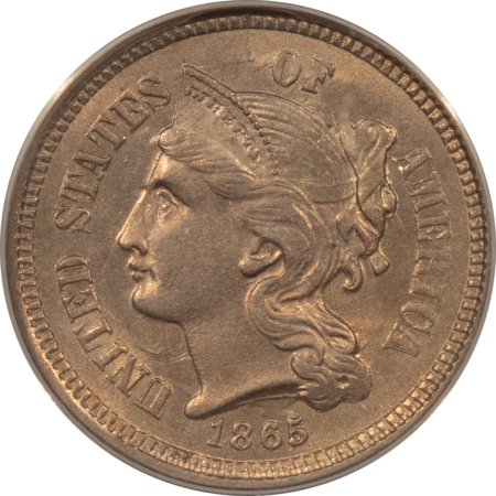 New Certified Coins 1865 THREE CENT NICKEL – ANACS MS-61