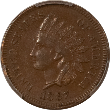 Indian 1867 INDIAN CENT – PCGS AU-55, CHOCOLATE BROWN & PQ!
