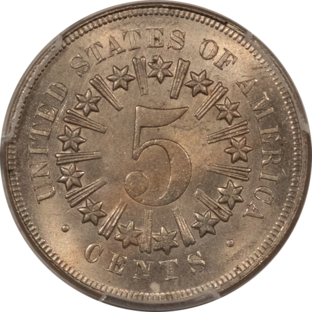 New Certified Coins 1867 SHIELD NICKEL, RAYS – PCGS MS-64, UNDER-RATED DATE! PREMIUM QUALITY!