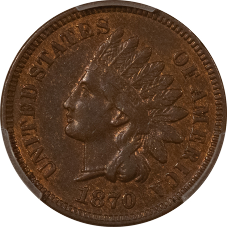 Indian 1870 INDIAN CENT – PCGS AU-55, LOOKS BU! PREMIUM QUALITY++!