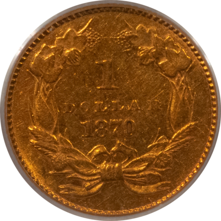 $1 1870 $1 GOLD DOLLAR – PCGS AU-55, TOUGH!
