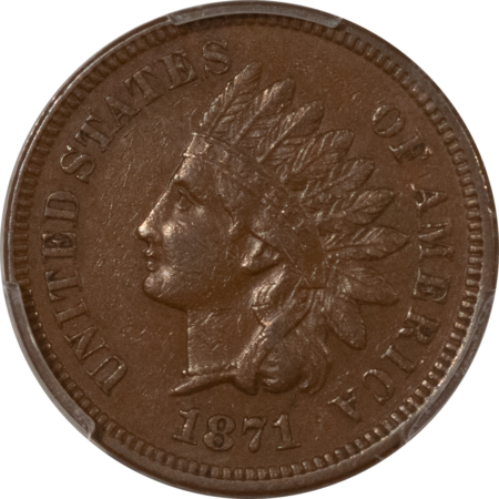 Indian 1871 INDIAN CENT – PCGS AU-50, NICE COLOR! TOUGH!