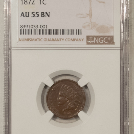 Indian 1872 INDIAN CENT – NGC AU-55 BN, CHOCOLATE BROWN, TOUGH DATE!