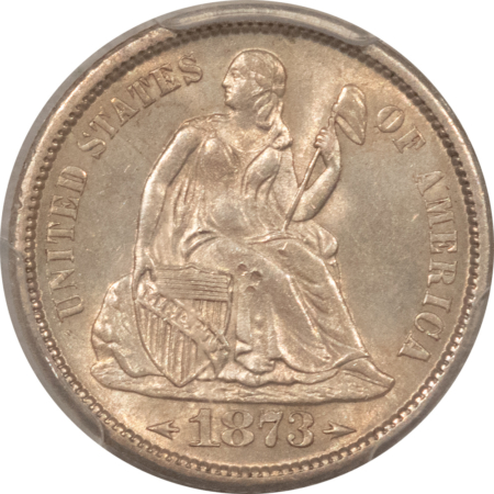 Dimes 1873-S SEATED LIBERTY DIME, ARROWS – PCGS MS-63, TOUGH LOW-POP COIN!