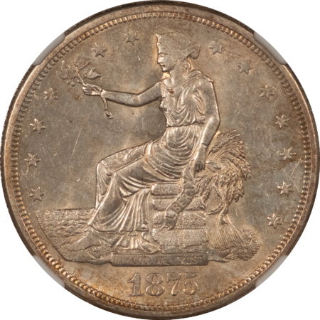 Dollars 1875-S $1 TRADE DOLLAR – NGC MS-61, LUSTROUS & ORIGINAL, GREAT LOOK