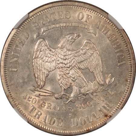 Dollars 1875-S $1 TRADE DOLLAR – NGC MS-61, LUSTROUS & ORIGINAL, GREAT LOOK
