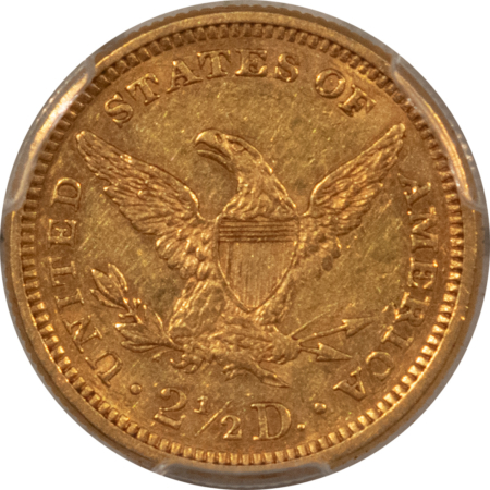 $2.50 1876 $2.50 LIBERTY GOLD QUARTER EAGLE – PCGS AU-53, MINTAGE 4170!