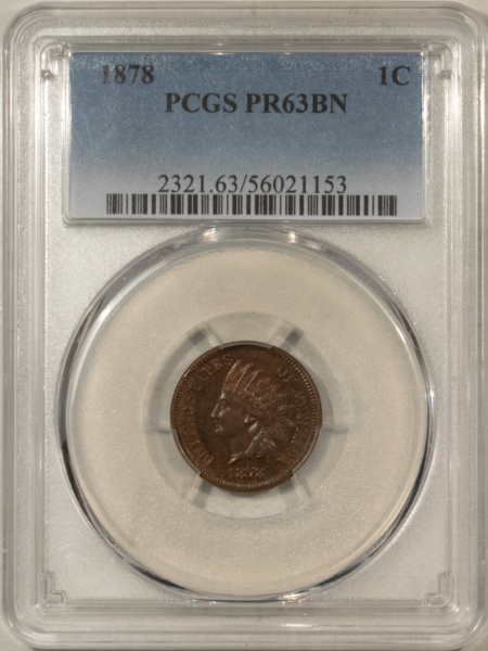 Indian 1878 PROOF INDIAN CENT – PCGS PR-63 BN, CHOICE & PREMIUM QUALITY!