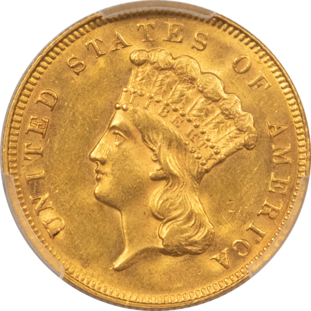 $3 1878 $3 GOLD PRINCESS – PCGS MS-62, FLASHY & ATTRACTIVE, GOLD SHIELD!