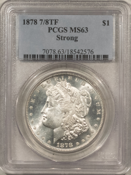 Dollars 1878 7/8TF $1 MORGAN DOLLAR, STRONG – PCGS MS-63