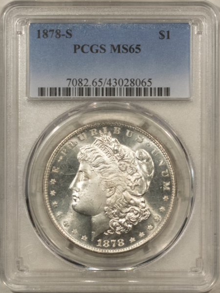 Dollars 1878-S $1 MORGAN DOLLAR – PCGS MS-65, LOOKS 66! PREMIUM QUALITY!