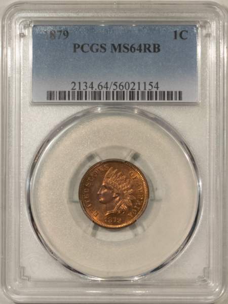 Indian 1879 INDIAN CENT – PCGS MS-64 RB, LUSTROUS! MOSTLY RED!