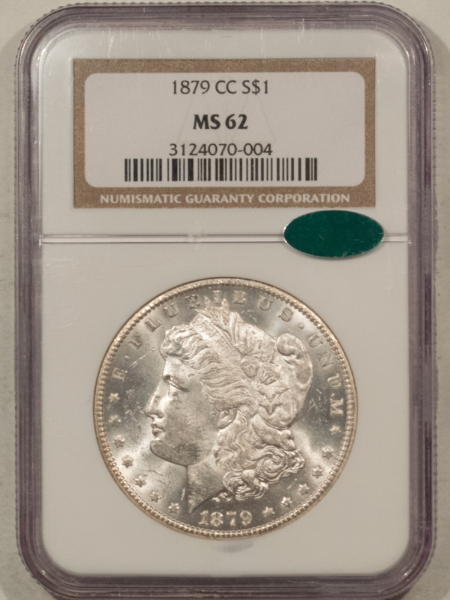 CAC Approved Coins 1879-CC $1 MORGAN DOLLAR – NGC MS-62, FRESH! NICE! CAC APPROVED! CARSON CITY!