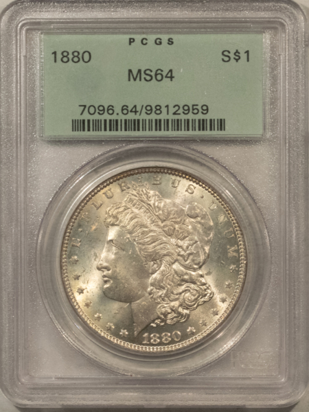 Dollars 1880 $1 MORGAN DOLLAR – PCGS MS-64, OLD GREEN HOLDER & PREMIUM QUALITY!