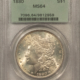 Dollars 1880-O $1 MORGAN DOLLAR – PCGS MS-62, LOOKS 63+! PREMIUM QUALITY!