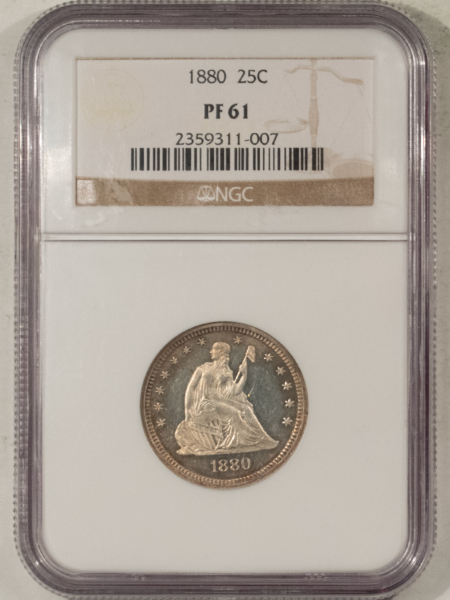 Liberty Seated Quarters 1880 PROOF SEATED LIBERTY QUARTER – NGC PF-61, REALLY PRETTY & PREMIUM QUALITY!