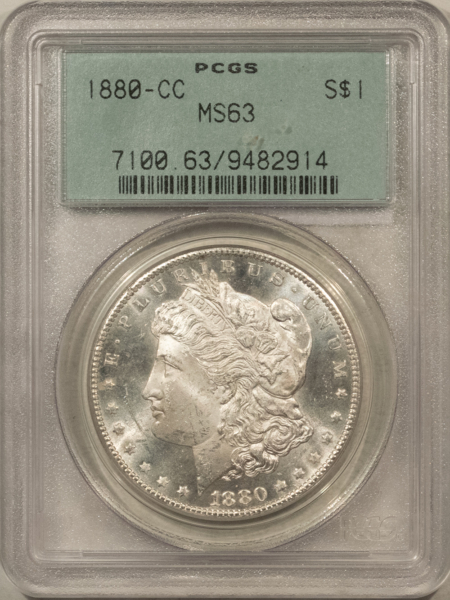 Dollars 1880-CC $1 MORGAN DOLLAR – PCGS MS-63, OLD GREEN HOLDER & PQ! CARSON CITY!