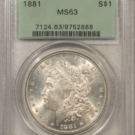 Dollars 1881 $1 MORGAN DOLLAR – PCGS MS-63, OLD GREEN HOLDER & PREMIUM QUALITY!