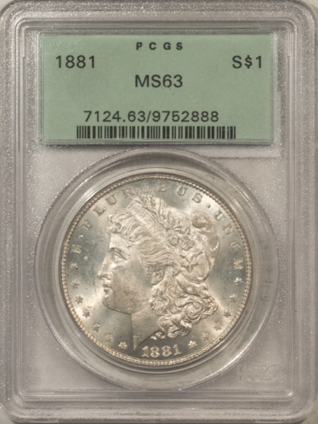 Dollars 1881 $1 MORGAN DOLLAR – PCGS MS-63, OLD GREEN HOLDER & PREMIUM QUALITY!