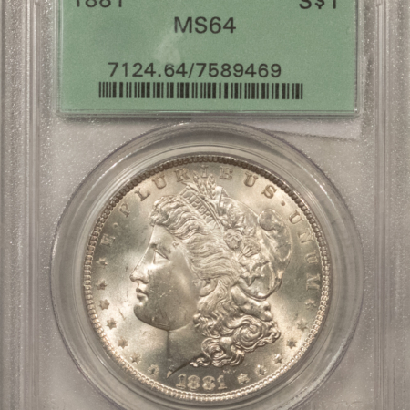 Dollars 1881 $1 MORGAN DOLLAR – PCGS MS-64, OLD GREEN HOLDER & PREMIUM QUALITY!