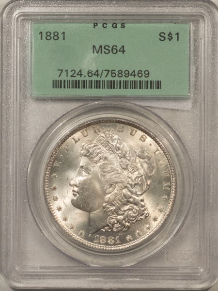 Dollars 1881 $1 MORGAN DOLLAR – PCGS MS-64, OLD GREEN HOLDER & PREMIUM QUALITY!