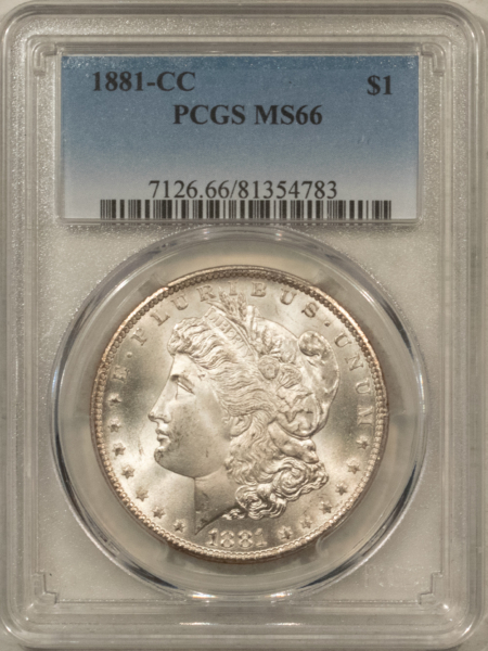 Dollars 1881-CC $1 MORGAN DOLLAR – PCGS MS-66, GREAT LUSTER & PRETTY! CARSON CITY!