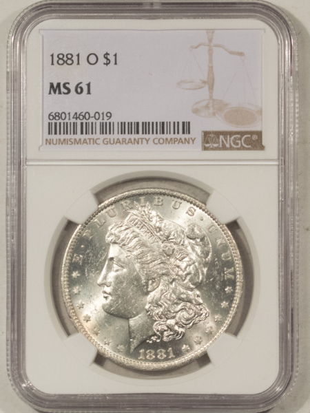 Dollars 1881-O $1 MORGAN DOLLAR – NGC MS-61, BLAST WHITE