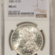Dollars 1881-O $1 MORGAN DOLLAR – NGC MS-61, FLASHY WHITE