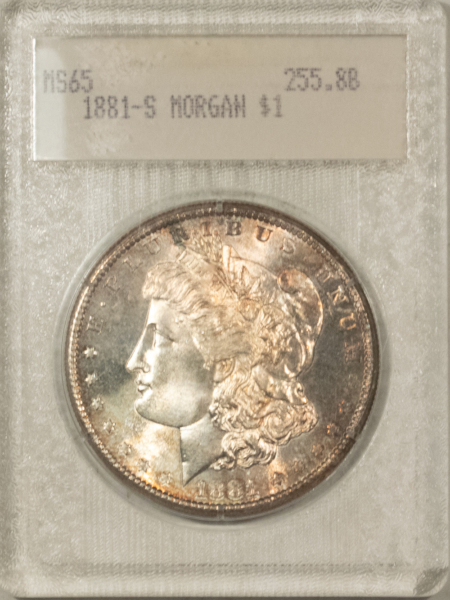Dollars 1881-S $1 MORGAN DOLLAR – GEM BU IN OLD VINTAGE BLANCHARD HOLDER!