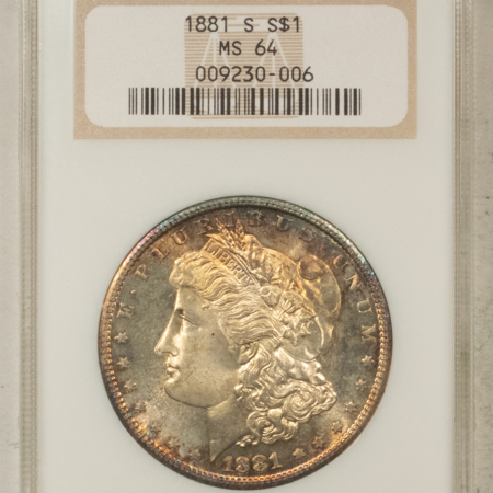 Dollars 1881-S $1 MORGAN DOLLAR – NGC MS-64, LOOKS 65+ FATTY!