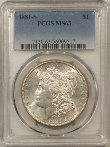 Dollars 1881-S $1 MORGAN DOLLAR – PCGS MS-63, PREMIUM QUALITY!