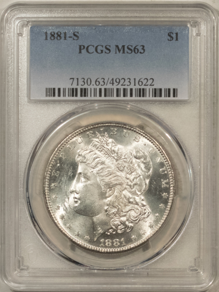 Dollars 1881-S $1 MORGAN DOLLAR – PCGS MS-63, PREMIUM QUALITY!