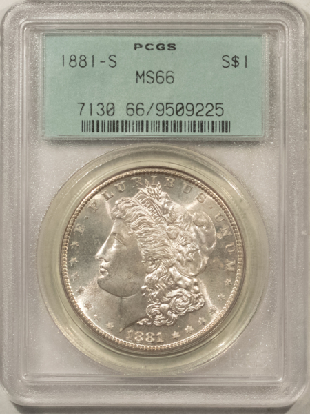 Dollars 1881-S $1 MORGAN DOLLAR – PCGS MS-66, FRESH SUPERB, OLD GREEN HOLDER & PQ!