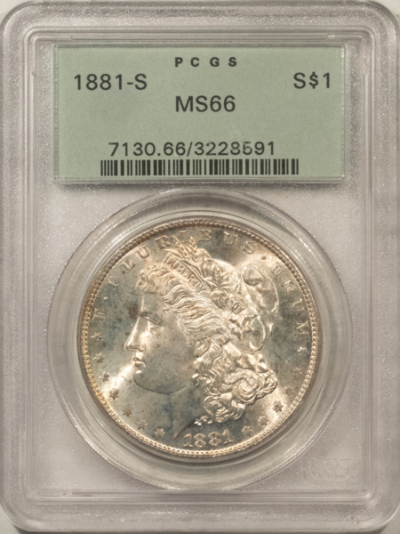 Dollars 1881-S $1 MORGAN DOLLAR PCGS MS-66, OLD GREEN HOLDER, ORIGINAL, PREMIUM QUALITY!