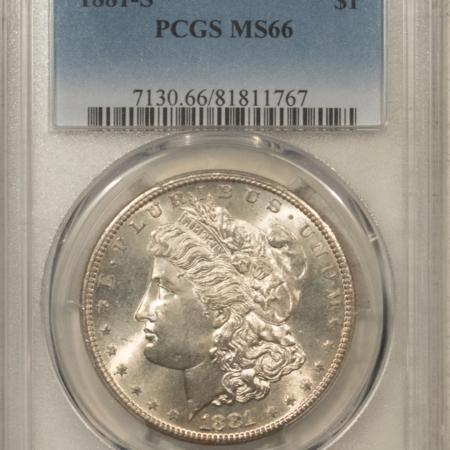 Dollars 1881-S $1 MORGAN DOLLAR – PCGS MS-66, LOOKS 67! SUPER PREMIUM QUALITY!