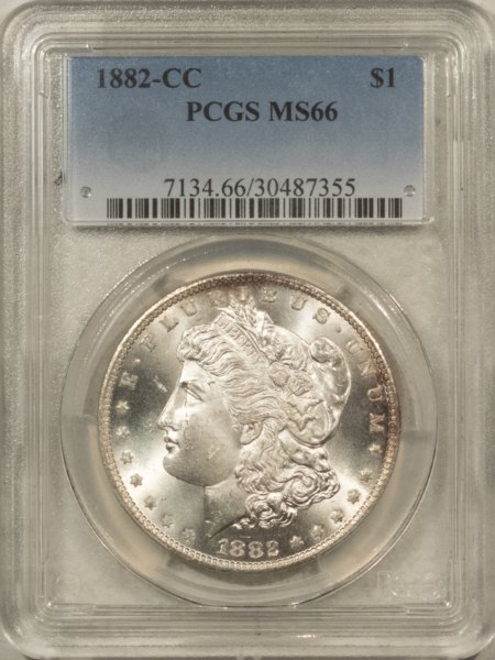 Dollars 1882-CC $1 MORGAN DOLLAR – PCGS MS-66, BLAZING WHITE MOOSE! CARSON CITY!