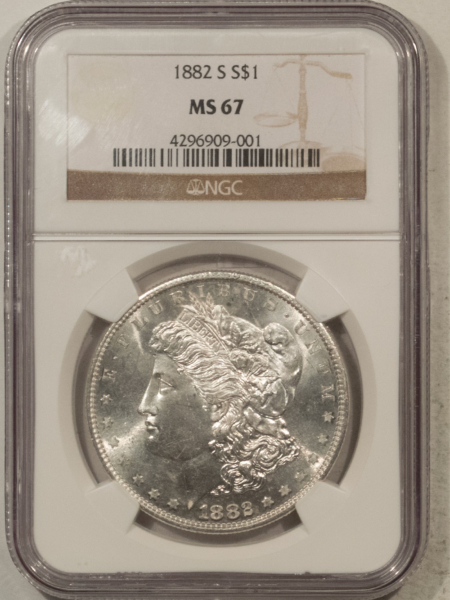 Dollars 1882-S $1 MORGAN DOLLAR – NGC MS-67, A PRISTINE HEADLIGHT!